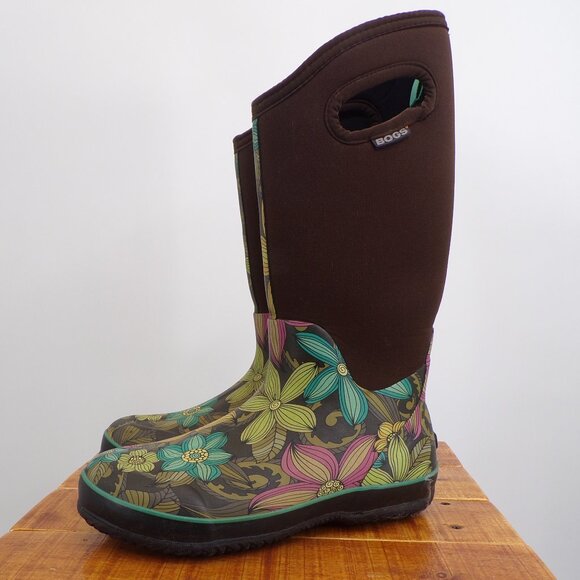 Bogs Women's 9 Waterproof Winter, Rain Boots Brown/Floral. - Picture 1 of 10
